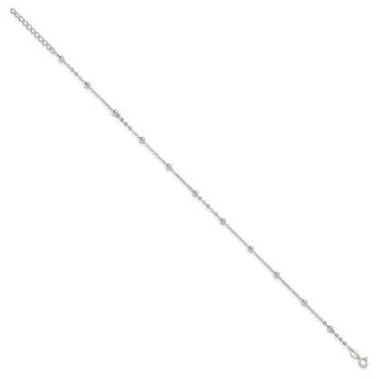 Sterling Silver 1mm Beaded Chain 9in Plus 1in ext. Anklet