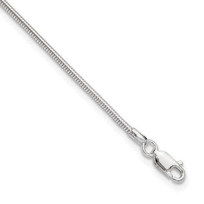 Sterling Silver 1.5mm Round Snake Chain 9in Plus 1in ext. Anklet