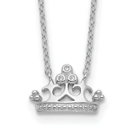 Sterling Silver Rhodium-plated CZ Crown w/2in ext. Necklace