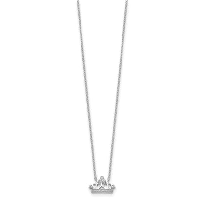 Sterling Silver Rhodium-plated CZ Crown w/2in ext. Necklace