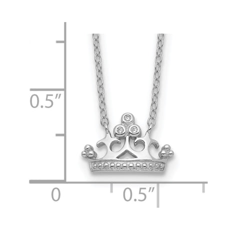 Sterling Silver Rhodium-plated CZ Crown w/2in ext. Necklace