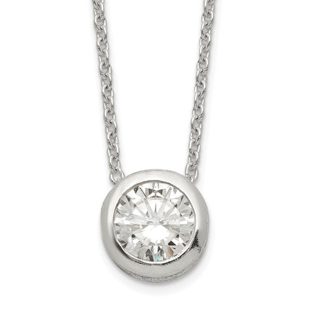 Sterling Silver Polished 9mm Bezel CZ Necklace