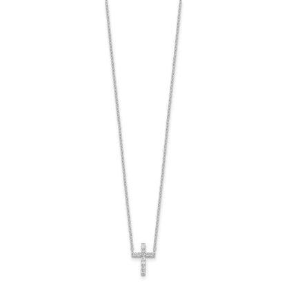 Sterling Silver Rhodium-plated CZ Cross w/2in ext. Necklace