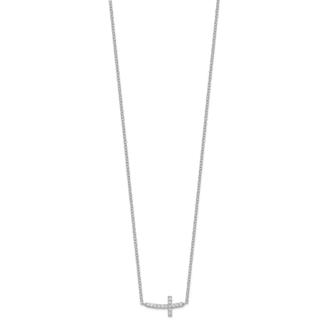 Sterling Silver Rhodium-plated CZ Sideways Cross 16 inch Necklace with 2 inch extension