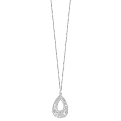 Sterling Silver Polished and Diamond-cut Fancy Teardrop 17.5 inch Necklace