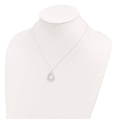 Sterling Silver Polished and Diamond-cut Fancy Teardrop 17.5 inch Necklace