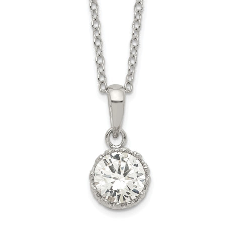 Sterling Silver Rhodium-plated Polished CZ Necklace