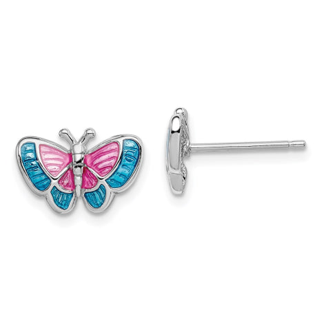 Sterling Silver Rhodium-plated Madi K Enamel Butterfly Post Earrings