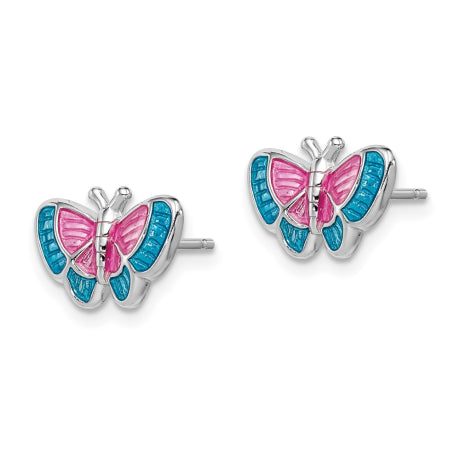 Sterling Silver Rhodium-plated Madi K Enamel Butterfly Post Earrings