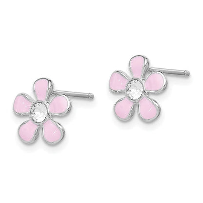 Sterling Silver Rhodium-plated Madi K Enamel and Crystal Flower Earrings