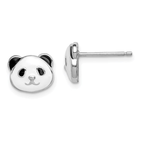 Sterling Silver Rhodium-plated Madi K Enamel Panda Bear Post Earrings