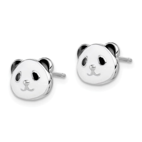 Sterling Silver Rhodium-plated Madi K Enamel Panda Bear Post Earrings