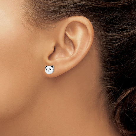 Sterling Silver Rhodium-plated Madi K Enamel Panda Bear Post Earrings