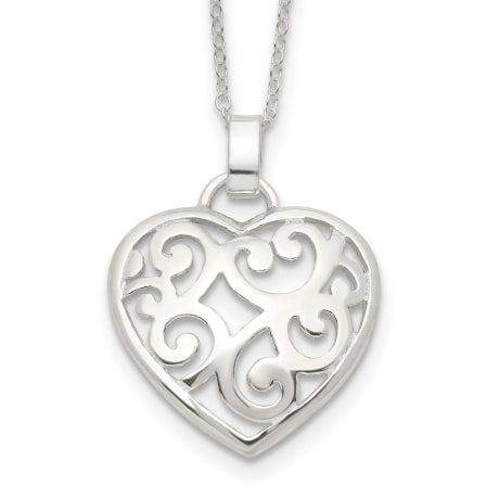 Sterling Silver Filigree Swirl Heart Necklace