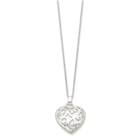 Sterling Silver Filigree Swirl Heart Necklace