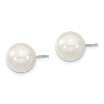 Majestic Sterling Silver Rhodium-plated 10-11mm White Imitation Shell Pearl Stud Earrings