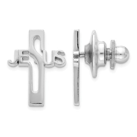 Sterling Silver Rhodium-plated Jesus Cross Tie Tac