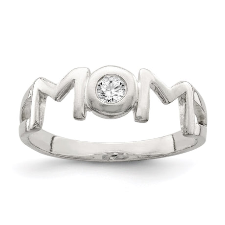 Sterling Silver & CZ Polished Mom Ring