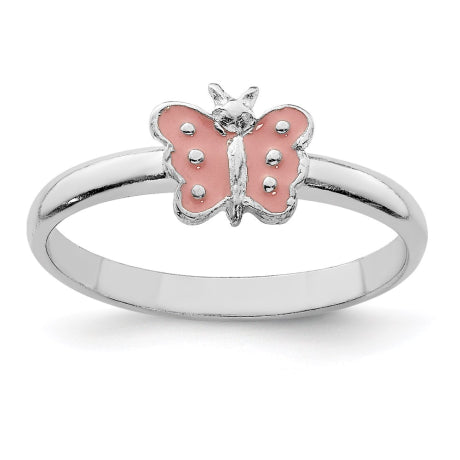 Sterling Silver RH Plated Child's Enameled Butterfly Ring