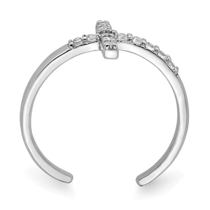 Sterling Silver Rhodium-plated CZ Cross Toe Ring