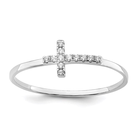 Sterling Silver Rhodium-plated CZ Side Cross Polished Ring