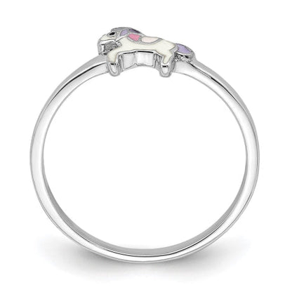 Sterling Silver Rhodium-plated Childs Enameled Unicorn Ring