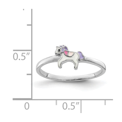 Sterling Silver Rhodium-plated Childs Enameled Unicorn Ring