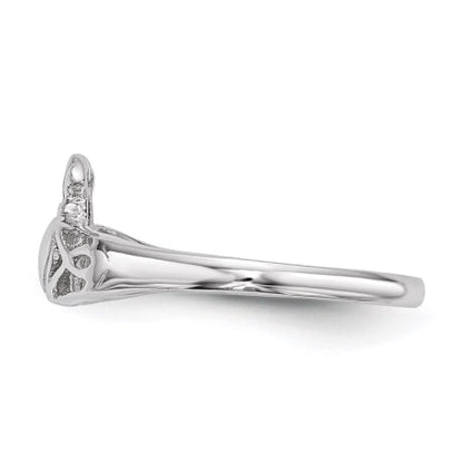 Sterling Silver Rhodium-plated Polished Claddagh Ring