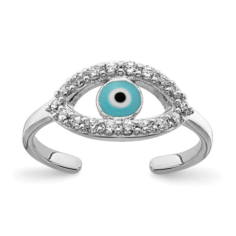 Sterling Silver Rhodium-plated Enameled & CZ Eye Toe Ring