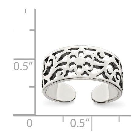 Sterling Silver Antiqued Floral Toe Ring