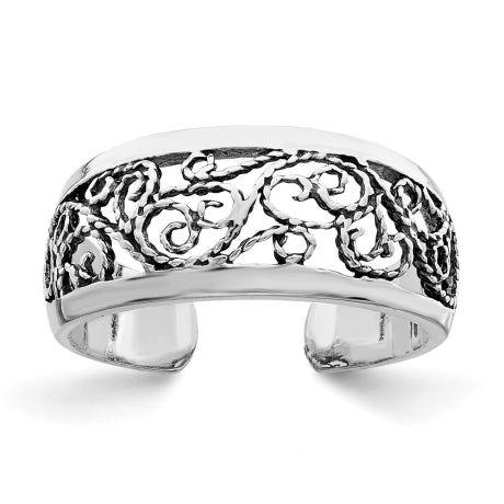 Sterling Silver Antiqued Floral Toe Ring