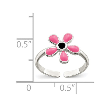 Sterling Silver Pink Enameled Floral Toe Ring