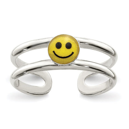 Sterling Silver Yellow & Black Enameled Smiley Toe Ring