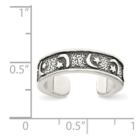 Sterling Silver Antiqued Moon & Star Toe Ring