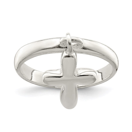 Sterling Silver Solid Cross Dangle Ring