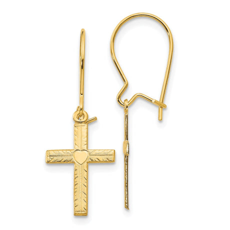 14k Polished & Satin Cross Earrings