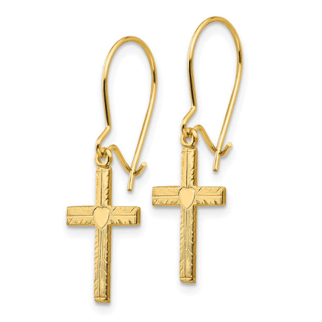 14k Polished & Satin Cross Earrings