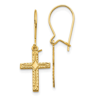 14k Polished & Satin Cross Earrings