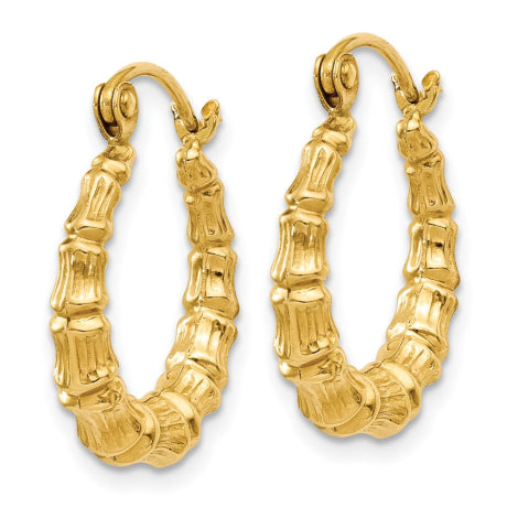 14k Polished Bamboo Design Hollow Hoop Earrings