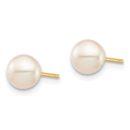 14K Madi K 6-7mm White Round Freshwater Cultured Pearl Stud Post Earrings