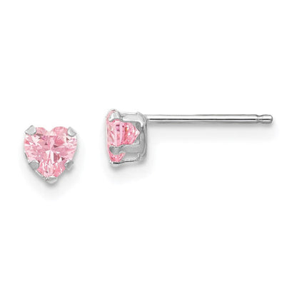 14k White Gold Madi K 4mm Pink CZ Heart Earrings