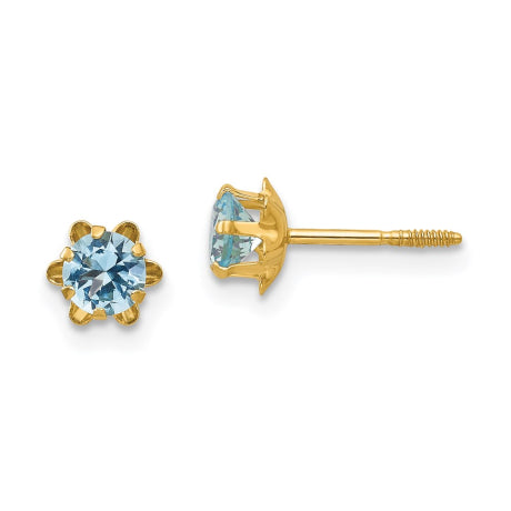 14k Madi K 4mm Synthetic (Mar) Screwback Earrings