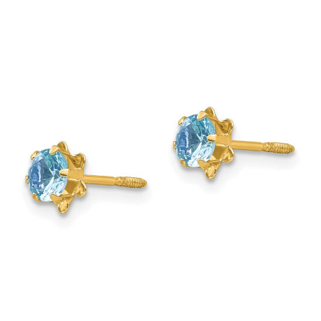 14k Madi K 4mm Synthetic (Mar) Screwback Earrings