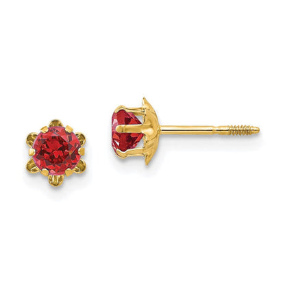 14k Madi K 4mm Synthetic Ruby (Jul) Screwback Earrings