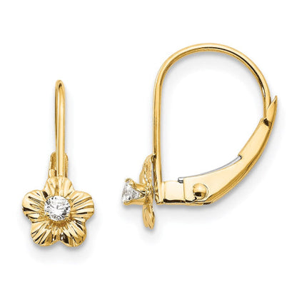 14k Madi K Flower w/CZ Leverback Earrings