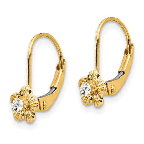 14k Madi K Flower w/CZ Leverback Earrings