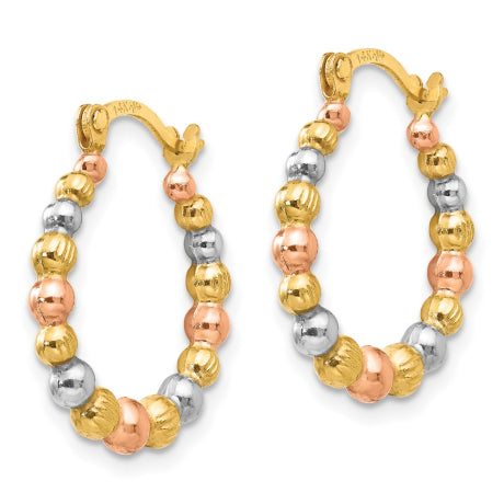 14K Tri-color Madi K Beaded Hoop Earrings