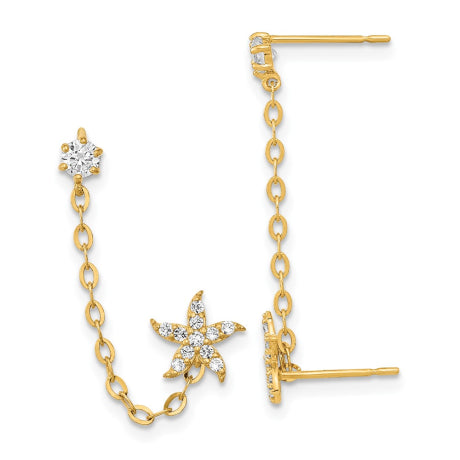 14k Madi K CZ Double Post w/Chain Starfish Earring