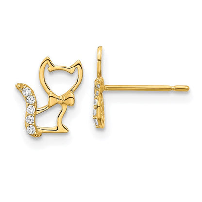 14k Madi K Childrens Kitten w/CZ Tail Post Earrings