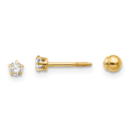 14k Madi K Polished Reversible Crystal & 3mm Ball Earrings